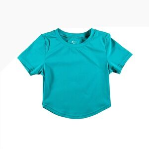 BuffBunny Collection Teal Blue Athletic T Shirt Top Cropped Activewear Small